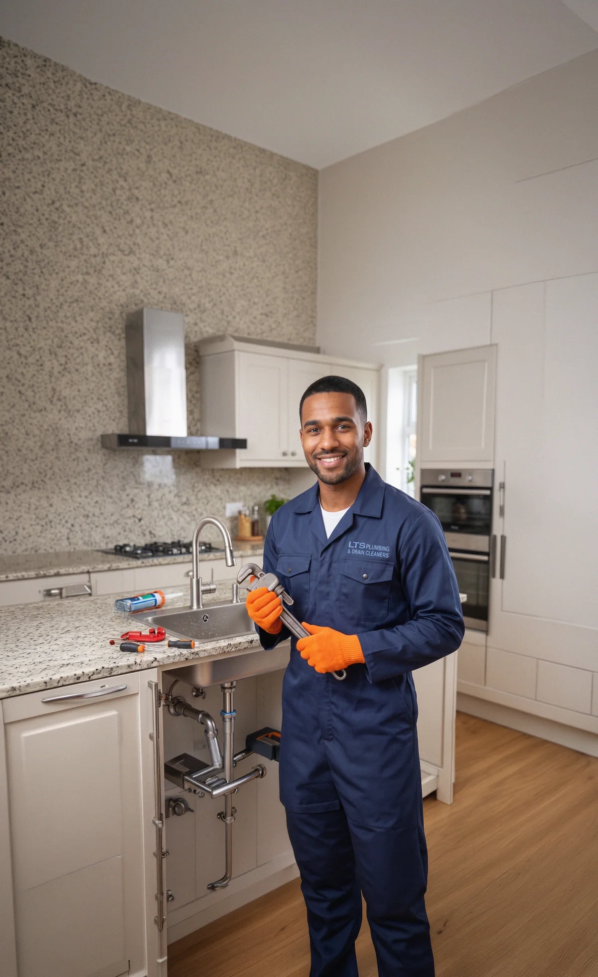 Residential plumber repairing a kitchen sink in a Cape Town home